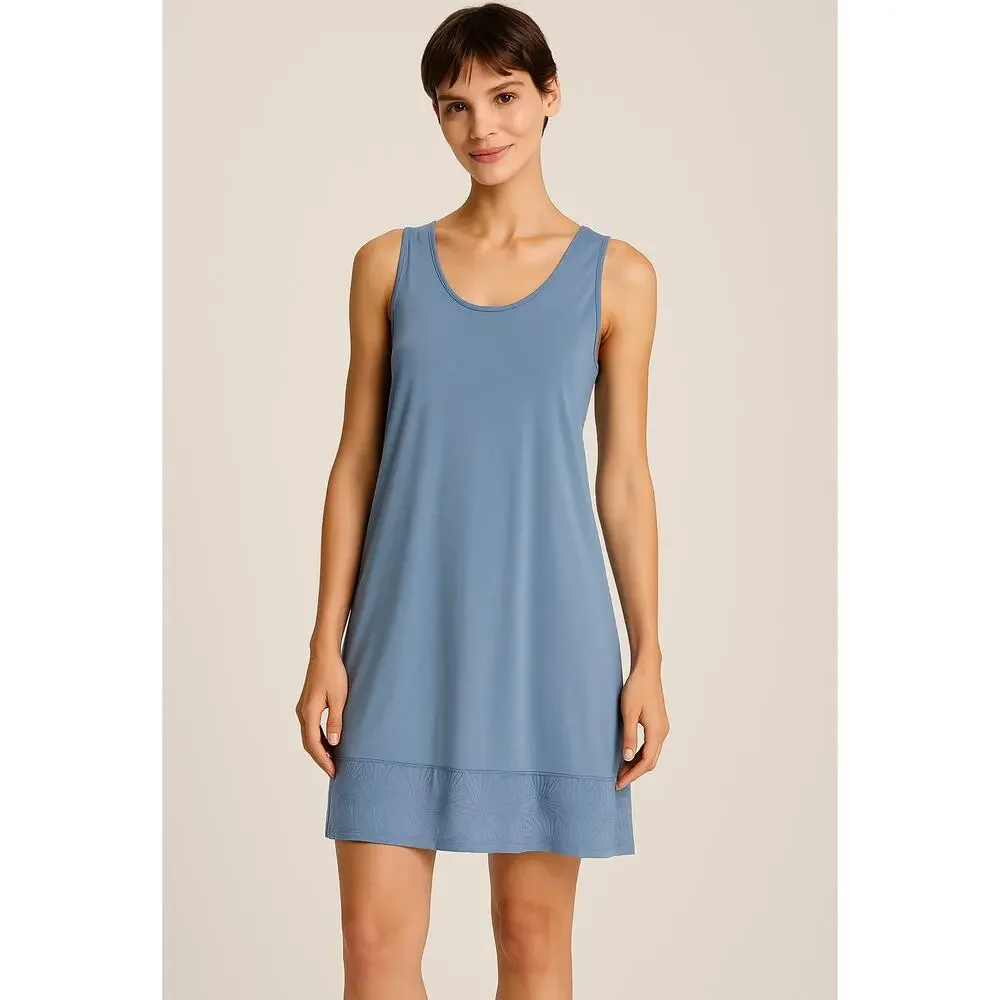 NEW Hanro Blue Modal Silk Nightgown Size M Sleeveless Soft Knit Lounge Dress EUC